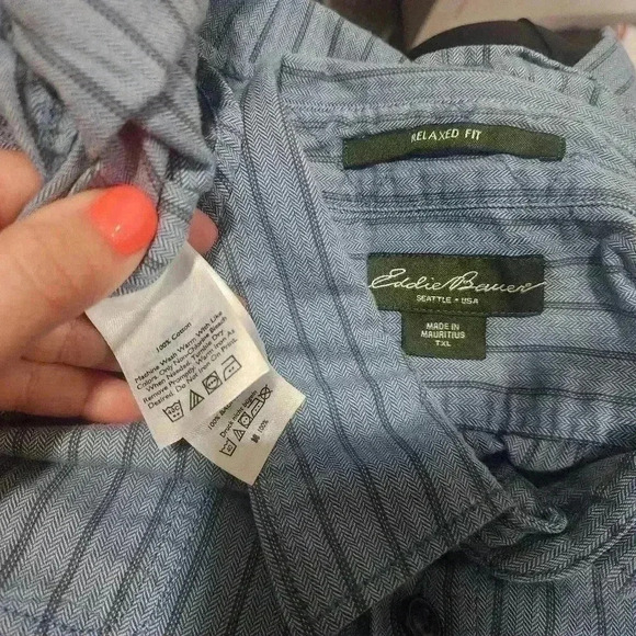 Eddie Bauer Shirt Mens TXL XL Tall Blue Striped Relaxed Fit Button Up - Picture 6 of 7